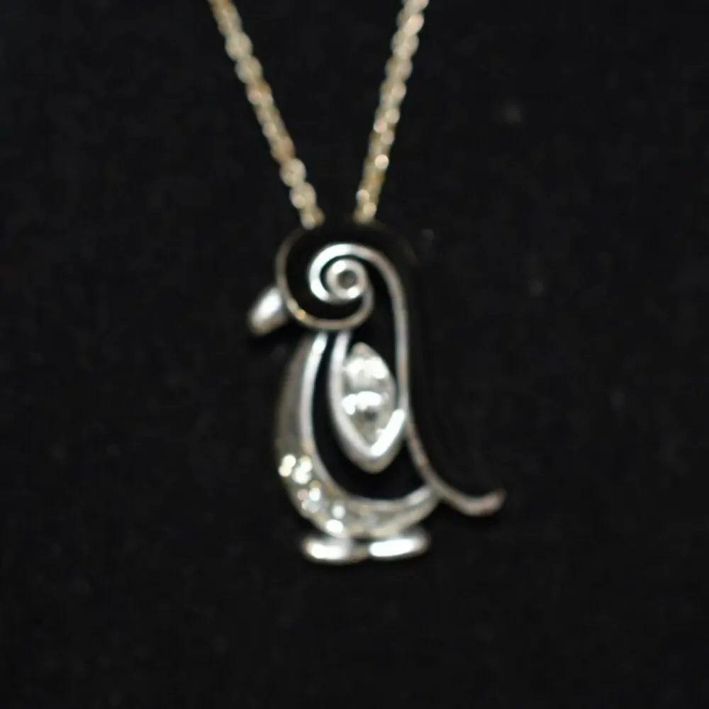 Vintage Penguin Rhinestone Accent Black Enamel 16